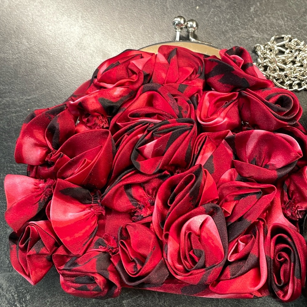White House black market black and pink rose handbag